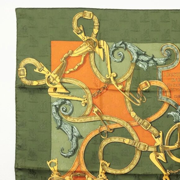 HERMES Carre 90 Scarf ""L'INSTRUCTION DU ROY"" Silk Green Auth - Picture 5 of 15